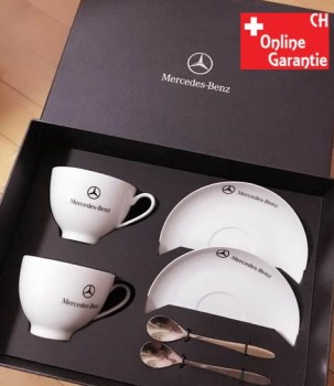 Mercedes-Benz Tassen Set Löffel Untertassen Benz Fan Accessoire Tassenset Keramik Tasse Logo Auto Fanartikel