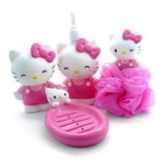 Hello Kitty Badezimmer Set Fan HK Vierteilig Seifenhalter Badeflasche Zahnbürstenhalter Peelingschwamm