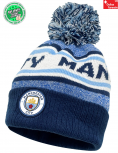 Manchester City Mütze mit Bommel Beanie gestrickte Kappe Winter Fanartikel  Accessoire Fan